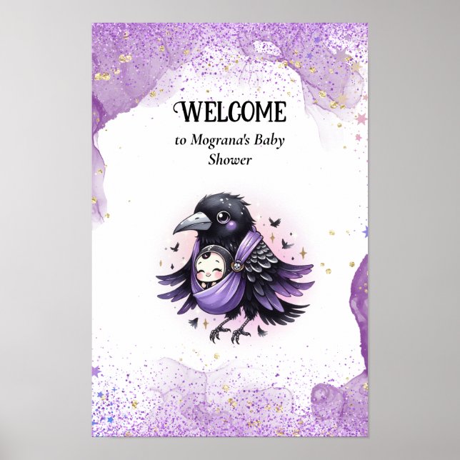 Póster Signo de bienvenida de Baby Shower de gótico Black (Frente)