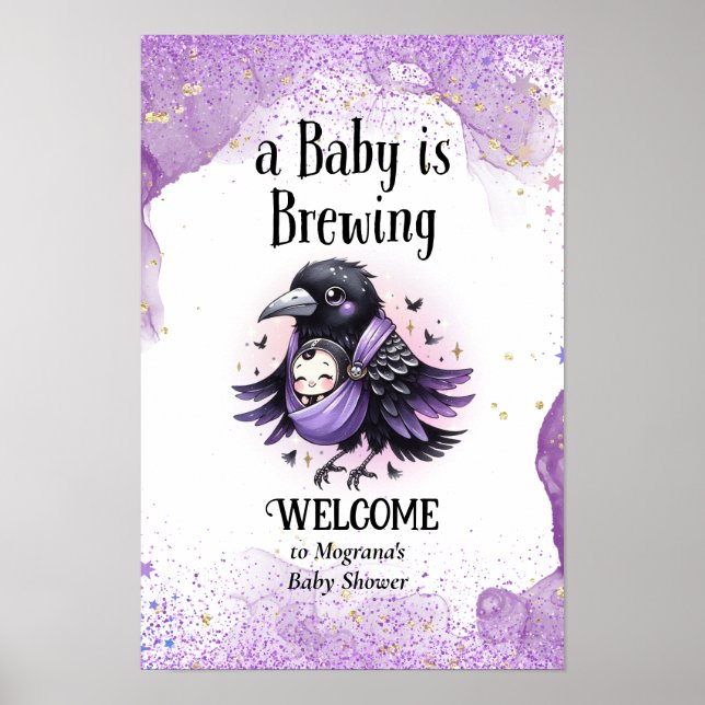 Póster Signo de bienvenida de Baby Shower de gótico Black (Frente)