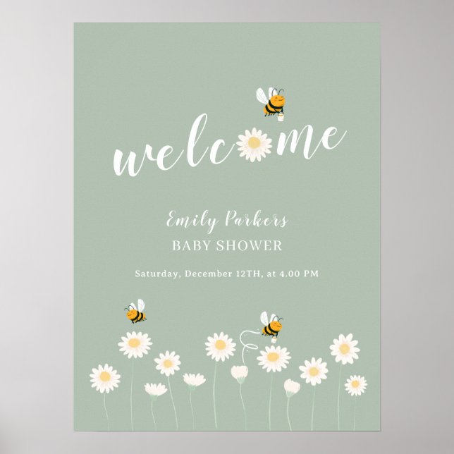 Póster Signo de bienvenida de Baby Shower de Green Simple (Frente)