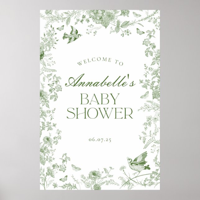Póster Signo de bienvenida de Baby Shower de Green Toile  (Frente)
