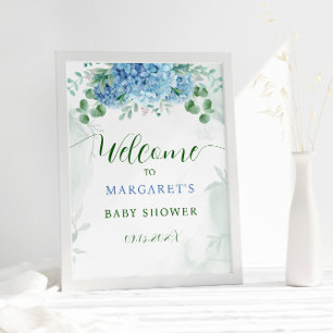 Póster Signo de bienvenida de Baby Shower de Greenery Blu