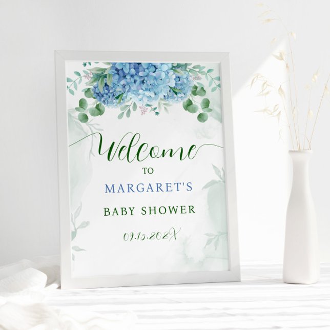 Póster Signo de bienvenida de Baby Shower de Greenery Blu (Subido por el creador)