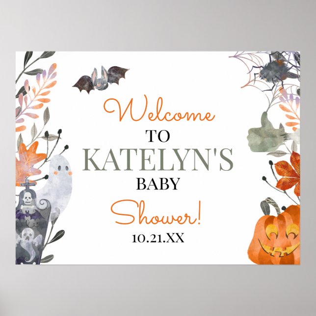 Póster Signo de bienvenida de Baby Shower de Halloween (Frente)