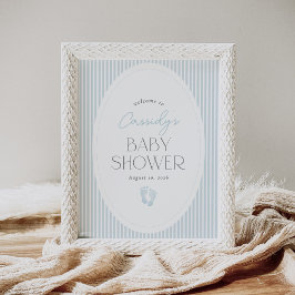 Póster Signo de bienvenida de Baby Shower de huellas azul