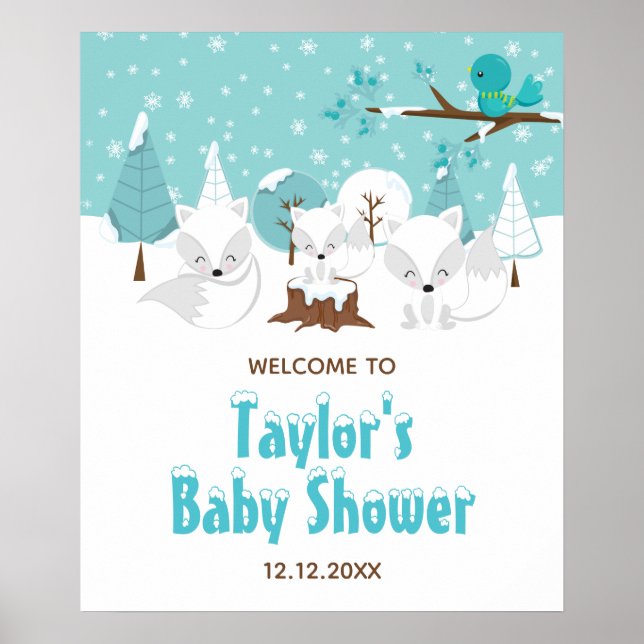 Póster Signo de bienvenida de Baby Shower de invierno par (Frente)