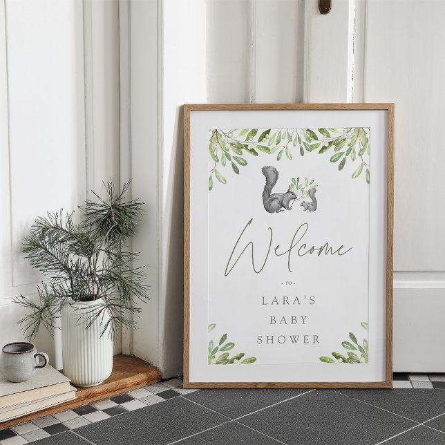 Póster Signo de bienvenida de Baby Shower de la ardilla d (Subido por el creador)