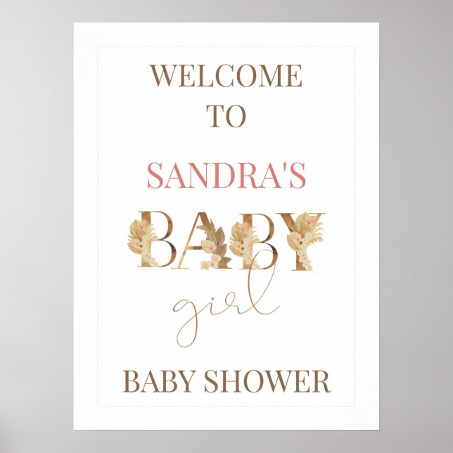 Póster Signo de bienvenida de Baby Shower de la bebé boho (Frente)