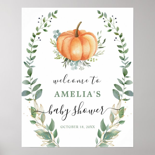 Póster Signo de bienvenida de Baby Shower de la Calabaza  (Frente)