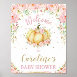 Póster Signo de bienvenida de Baby Shower de la calabaza 