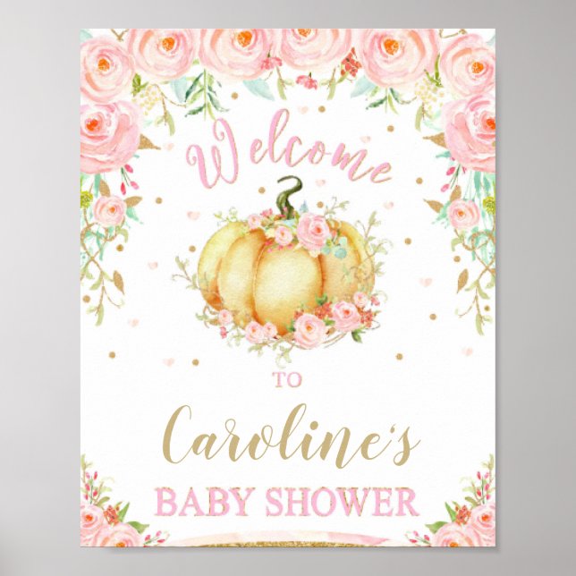 Póster Signo de bienvenida de Baby Shower de la calabaza  (Frente)
