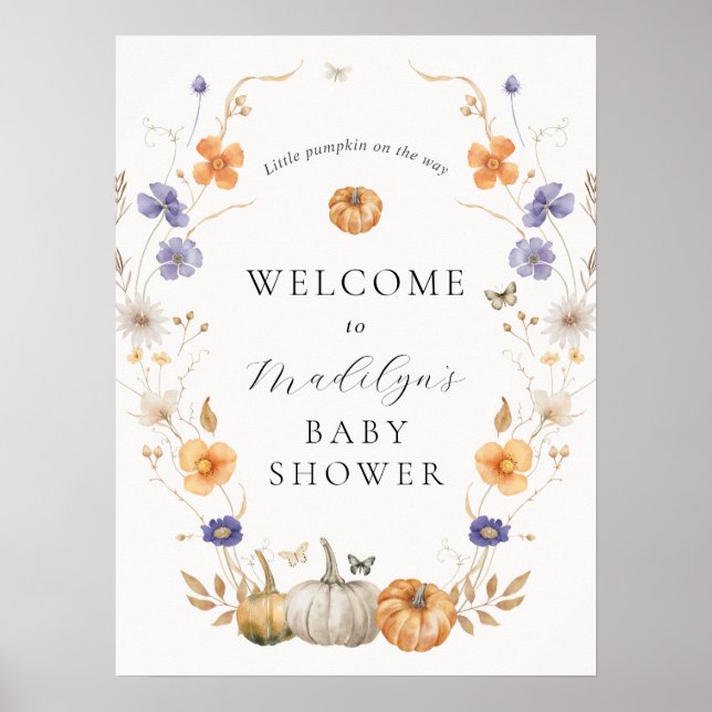 Póster Signo de bienvenida de Baby Shower de la calabaza  (Frente)