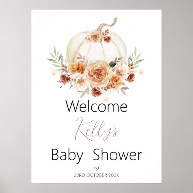Póster Signo de bienvenida de Baby Shower de la calabaza  (Frente)