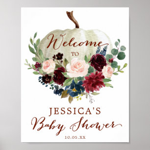 Póster Signo de bienvenida de Baby Shower de la calabaza 