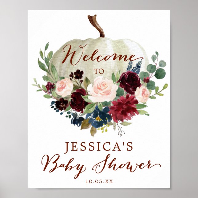 Póster Signo de bienvenida de Baby Shower de la calabaza  (Frente)