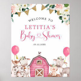 Póster Signo de bienvenida de Baby Shower de la granja ro