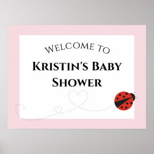 Póster Signo de bienvenida de Baby Shower de Ladybug rosa