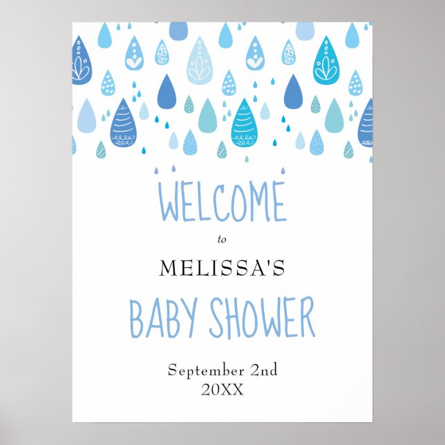 Póster Signo de bienvenida de Baby Shower de las gotas de (Frente)