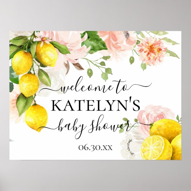 Póster Signo de bienvenida de Baby Shower de Lemon para B (Frente)