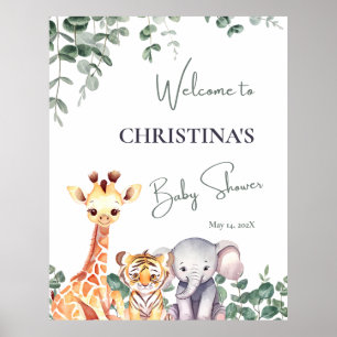 Póster Signo de bienvenida de Baby Shower de los animales
