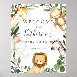 Póster Signo de bienvenida de Baby Shower de los animales