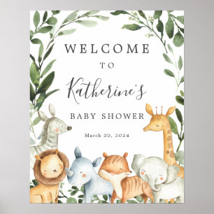 Póster Signo de bienvenida de Baby Shower de los animales