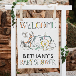 Póster Signo de bienvenida de Baby Shower de los animales