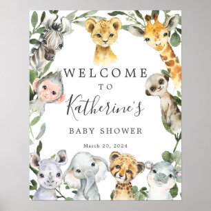 Póster Signo de bienvenida de Baby Shower de los animales