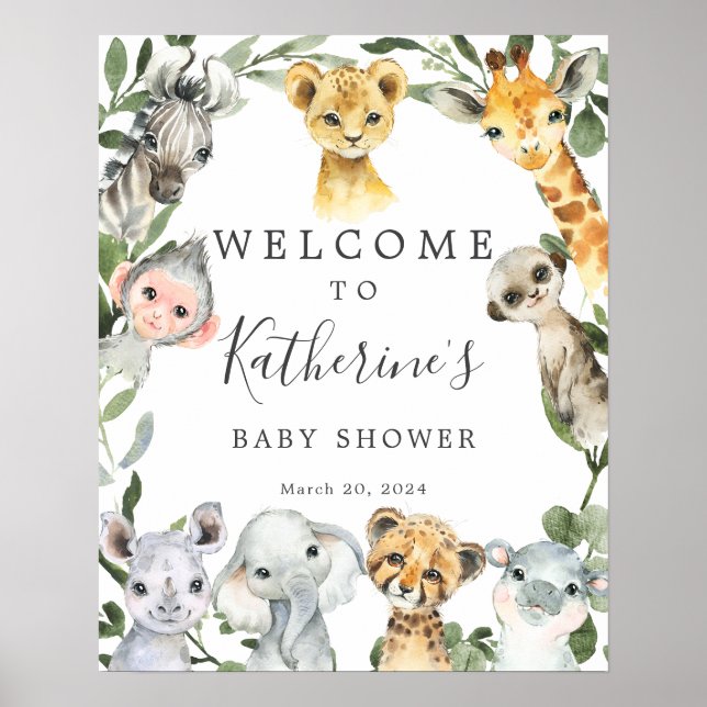 Póster Signo de bienvenida de Baby Shower de los animales (Frente)