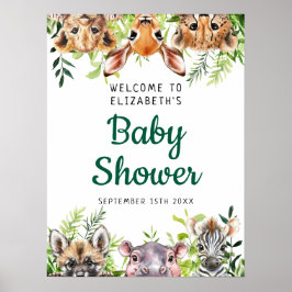 Póster Signo de bienvenida de Baby Shower de los animales