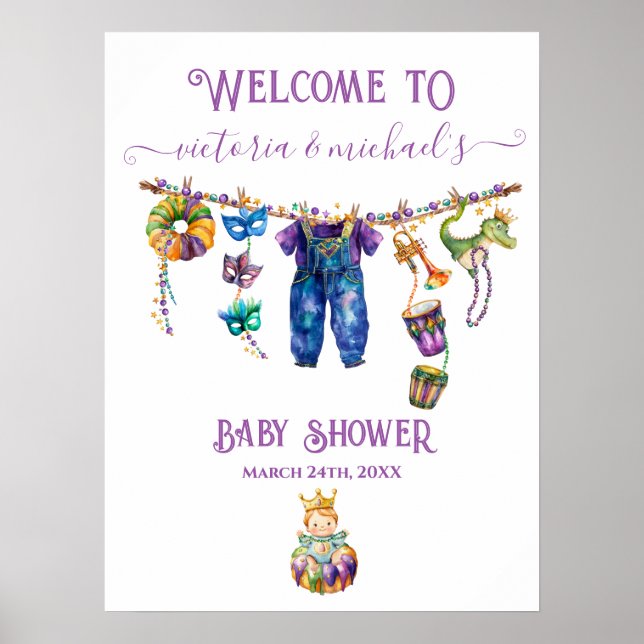 Póster Signo de bienvenida de Baby Shower de Mardi Gras C (Frente)