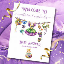 Signo de bienvenida de Baby Shower de Mardi Gras C