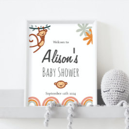 Póster Signo de bienvenida de Baby Shower de mono lindo