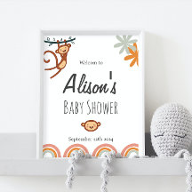 Signo de bienvenida de Baby Shower de mono lindo