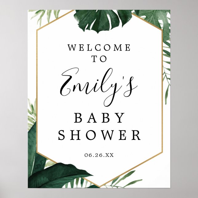 Póster Signo de bienvenida de Baby Shower de Monstera tro (Frente)