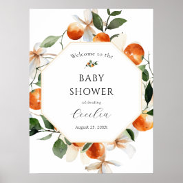 Póster Signo de bienvenida de Baby Shower de naranja Blos
