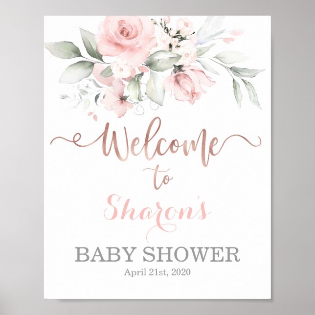 Póster signo de bienvenida de Baby Shower de oro Rosa (Frente)