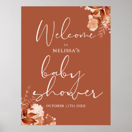 Póster Signo de bienvenida de Baby Shower de otoño con fl