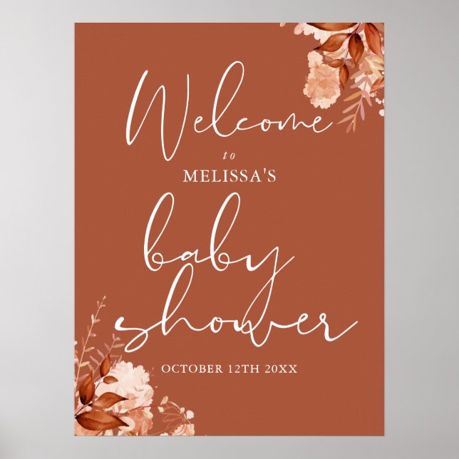 Póster Signo de bienvenida de Baby Shower de otoño con fl (Frente)