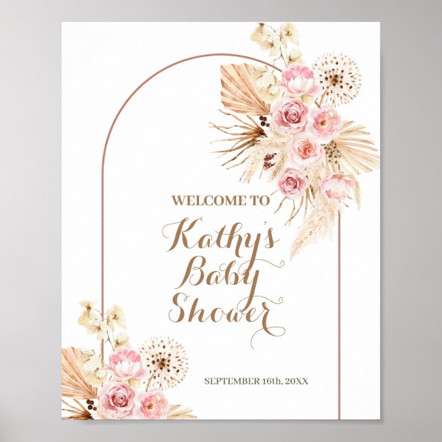 Póster Signo de bienvenida de Baby Shower de Pampas Flora (Frente)
