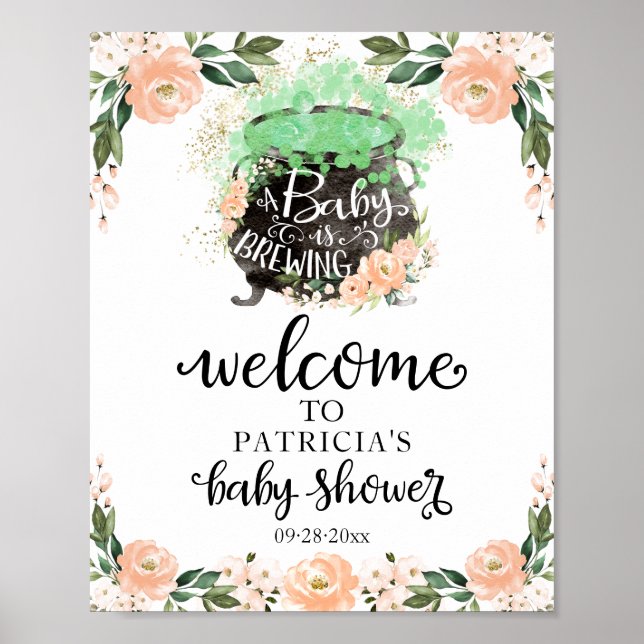Póster Signo de bienvenida de Baby Shower de Peach Floral (Frente)