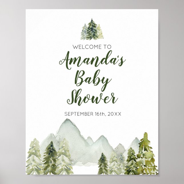 Póster Signo de bienvenida de Baby Shower de Pine Tree Ad (Frente)