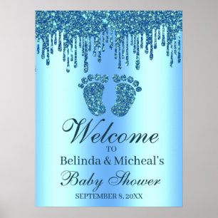 Póster Signo de bienvenida de Baby Shower de purpurina Dr