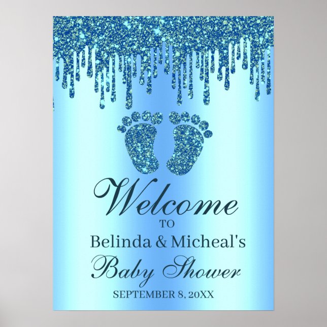 Póster Signo de bienvenida de Baby Shower de purpurina Dr (Frente)