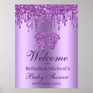 Póster Signo de bienvenida de Baby Shower de purpurina Dr