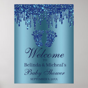 Póster Signo de bienvenida de Baby Shower de purpurina Dr