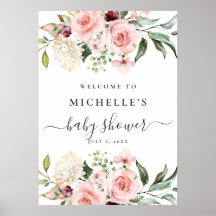 Signo de bienvenida de Baby Shower de rosas rosas 