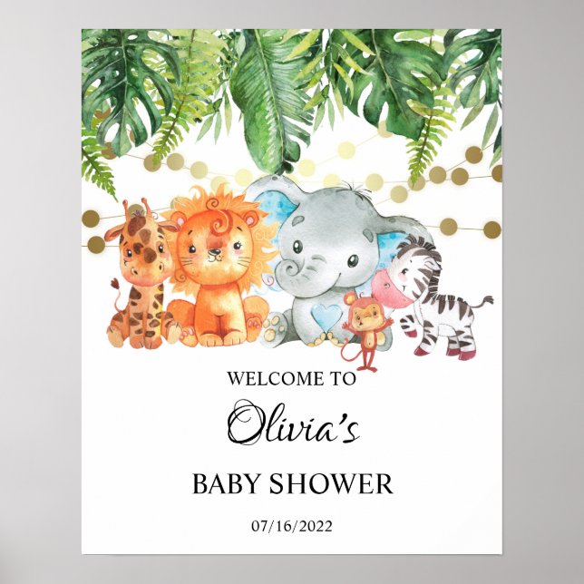 Póster Signo de bienvenida de Baby Shower de SAFARI (Frente)