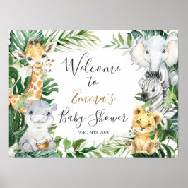 Póster Signo de bienvenida de Baby Shower de Safari Anima