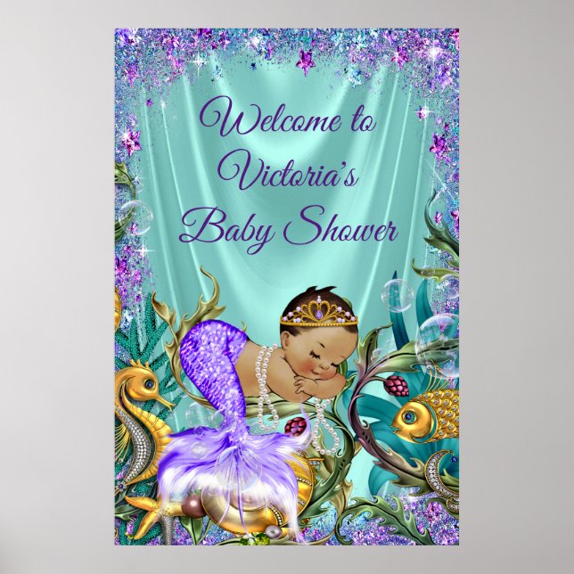 Póster Signo de bienvenida de Baby Shower de Sirena étnic (Frente)