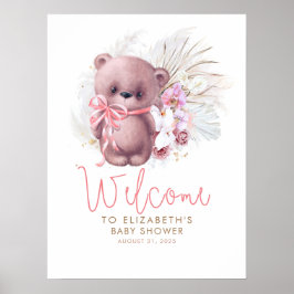 Póster Signo de bienvenida de Baby Shower de Teddy Bear